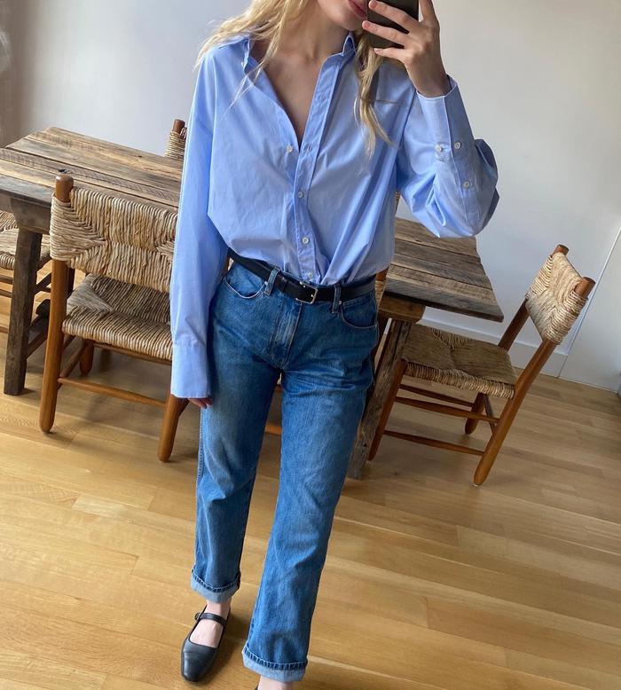 Influencer Christie Tyler Fall Outfit 33 Stylish Nordstrom Picks Blue Button Down Shirt Belt Jeans